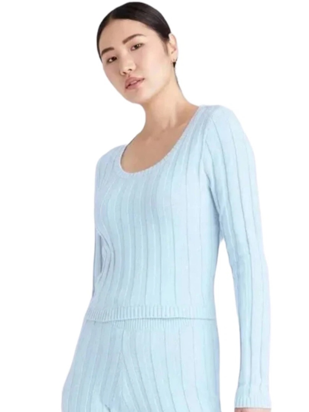Wild Fable Women’s Long Sleeve Ribbed Open Back Top Light Blue Size Small